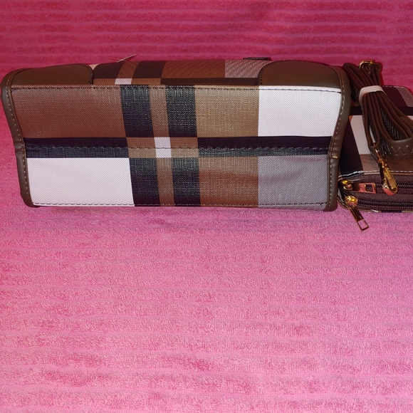 Plaid Small Handbag trimmed in Coffee Color or Chocolate Brown/Matching … - Picture 6 of 8